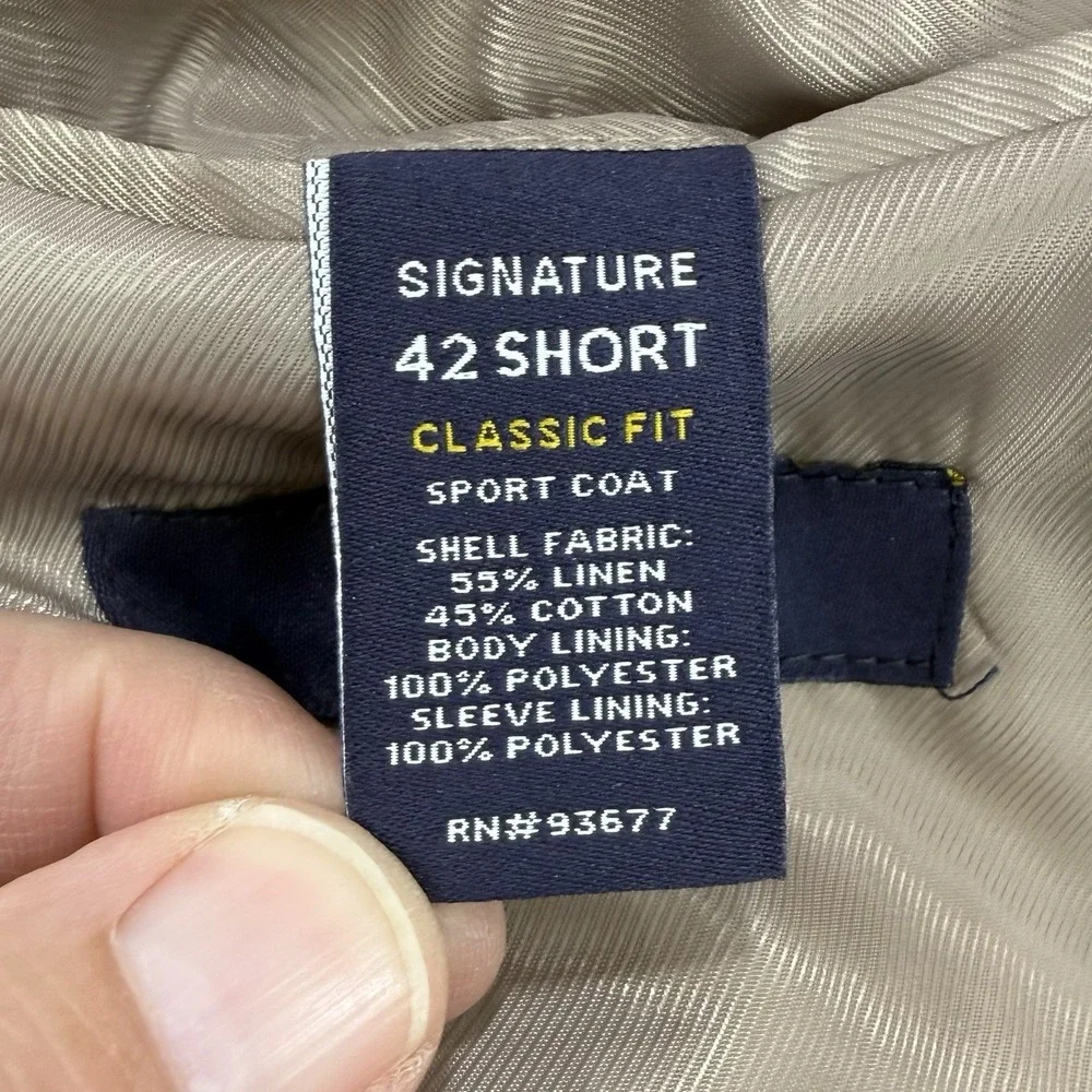 Stafford Linen Blazer Men's 42S Beige Classic Fit Signature Sport Coat Dual Vent